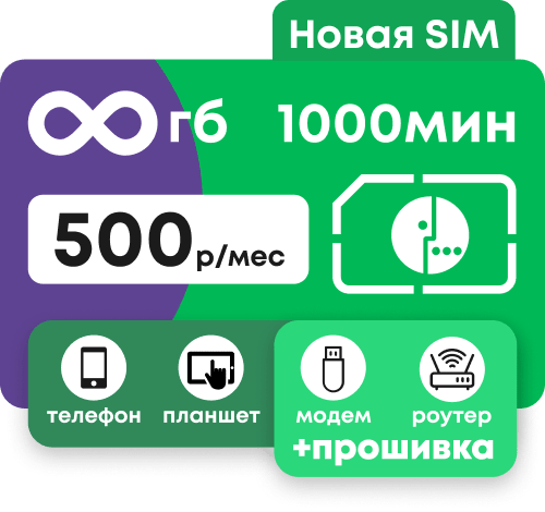 Сим-карта Мегафон с безлимитным интернетом и пакетом 1000 минут по всей России с абон. платой 500 руб/мес.