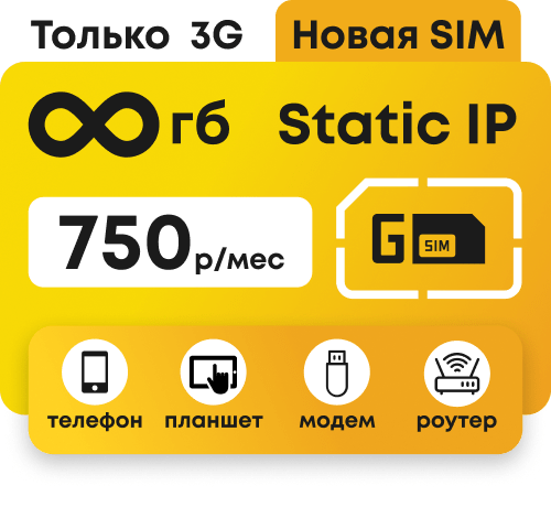 Симкарта Билайн с безлимитным интернетом в 2G, 3G и статическим IP за 750 руб/мес.